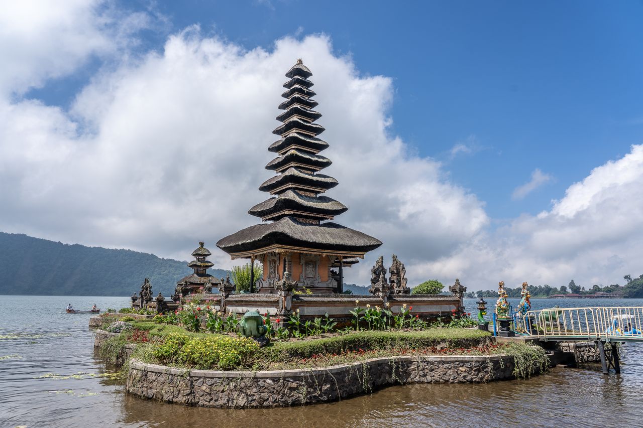 The Art of Drawing Readers In: Your attractive post title goes here Scenic view of Ulun Danu Beratan Temple against a vibrant blue sky by the lake in Bali, Indonesia.